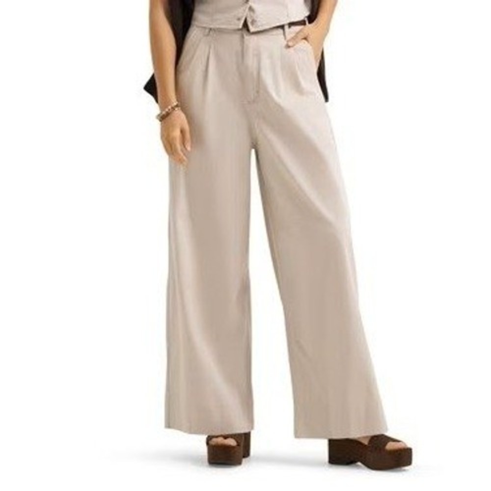 LEE HERITAGE Wide Leg Loose Fit Pleated Trouser Pants Sz 10 Putty Khaki Tan NWT